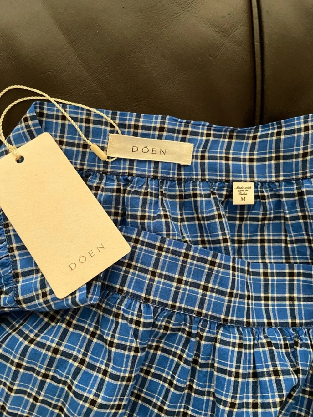 DÔEN Sebastiane Tiered Checked Voile Midi Skirt NWT in Blue Cassis Check - Picture 2 of 7